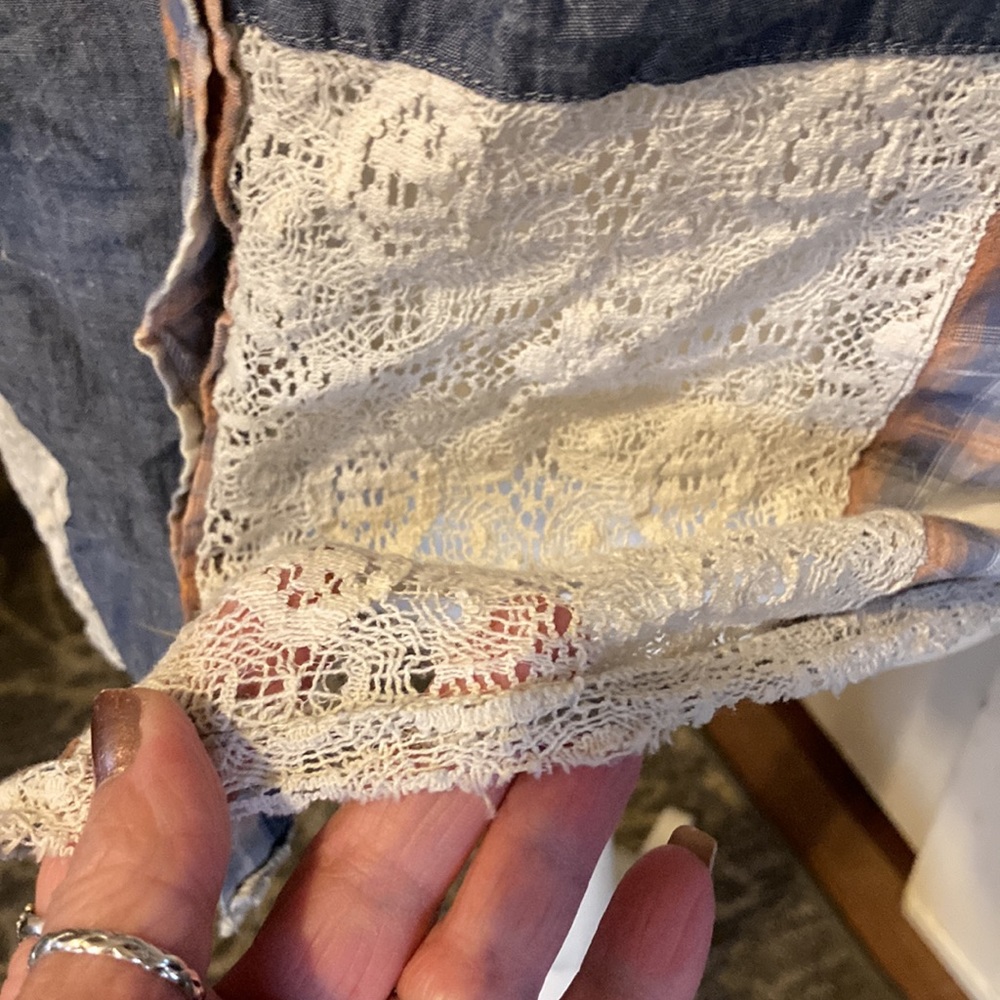 Gimmicks By Bke Patchwork Button Up Blouse Size S - image 3